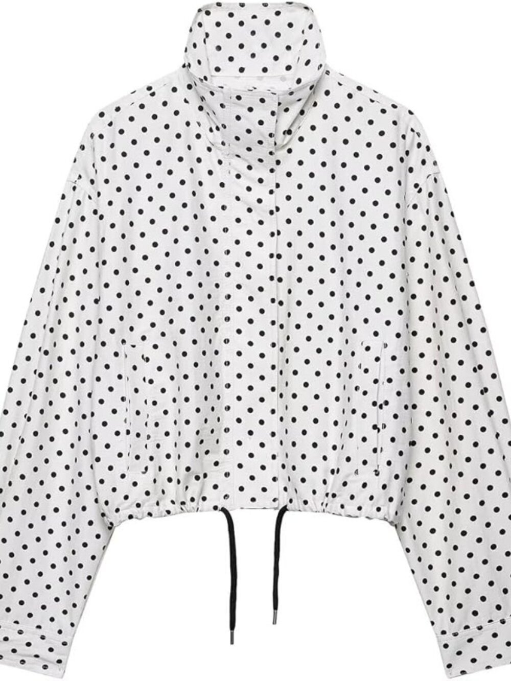 ✨ NWT Polka Dot Cropped Bomber Jacket Zip Up Windbreaker White Black S - Picture 3 of 11